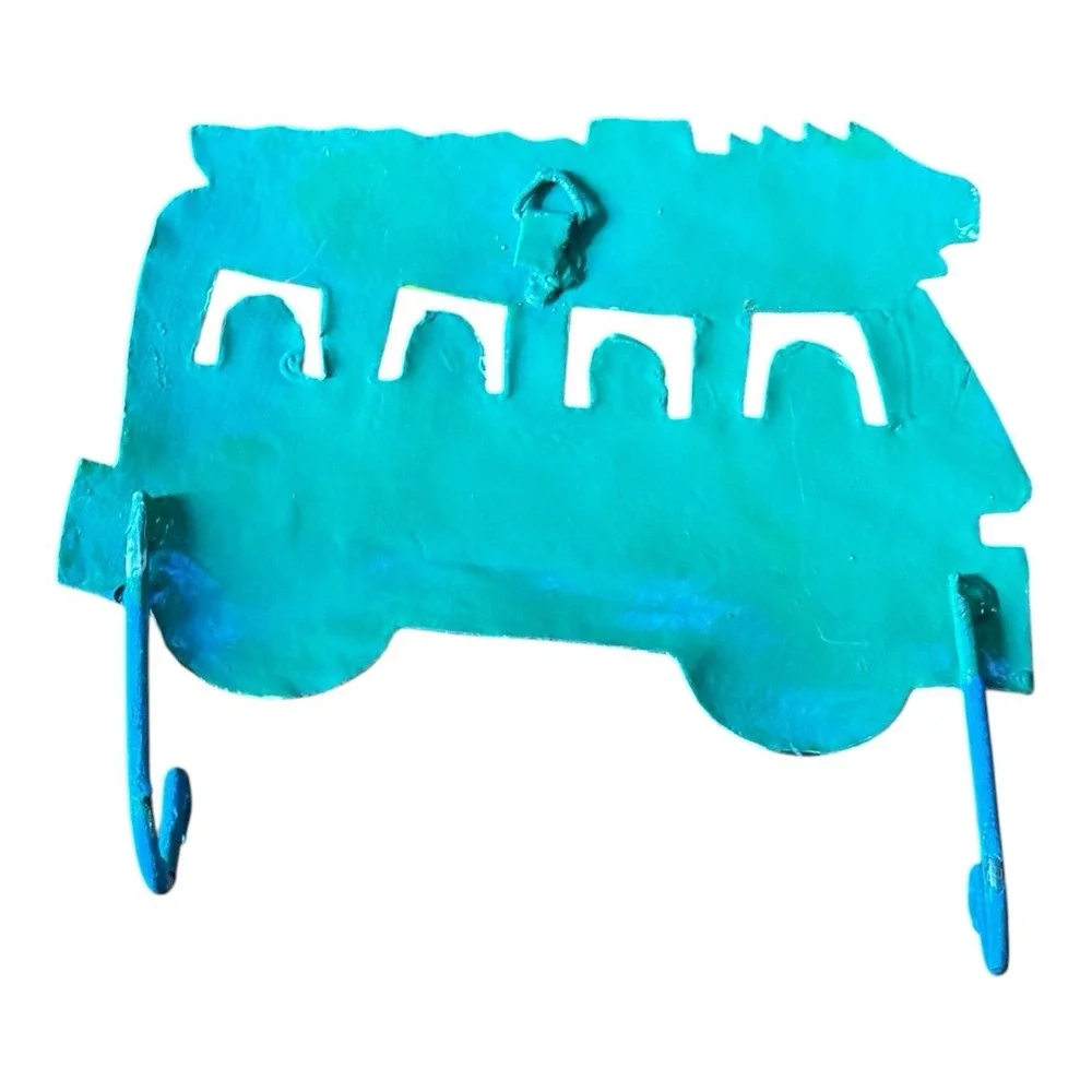 Hand Painted Haiti Metal Wall Hook Bus Folk‎ Art Key Coat Towel Rack 2 Hooks